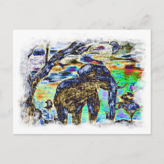 Postal Color nublado- Elefante