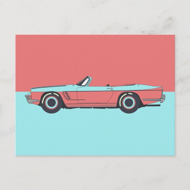 Postal Color pastel de coches de época (Anverso)