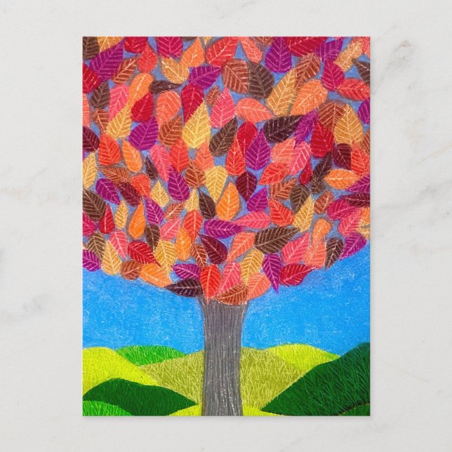 Postal Color Pencil Tree with Leaves Drawing  (Anverso)
