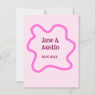 Postal Color rosa pastel retro boda borde fecha de nombre