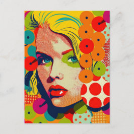 Postal Color vibrante Pop Art Retro de retrato femenino