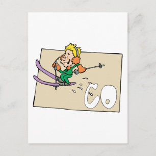 Postal Colorado CO Estado del Mapa y Esquiador de Colorad