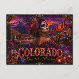 Postal Colorado Día de los Muertos Retro