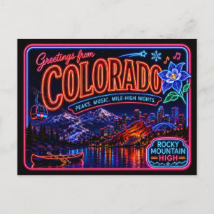 Postal Colorado Neon Estado Retro Vintage