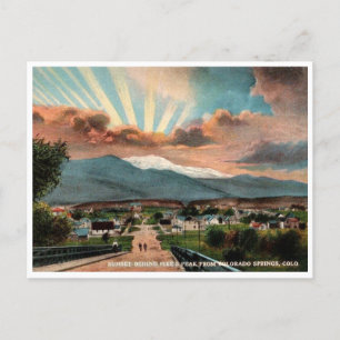 Postal Colorado Springs vintage Pikes Pico atardecer