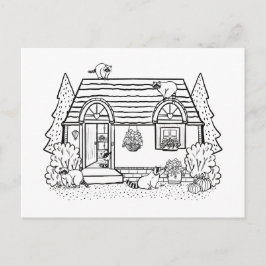 Postal Colorea Tu Propia Casa Acogedora y Mapaches Manta