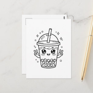 Postal Colorear té de boba kawaii