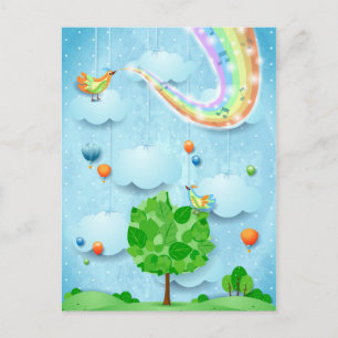 Postal Colores arcoiris y árbol
