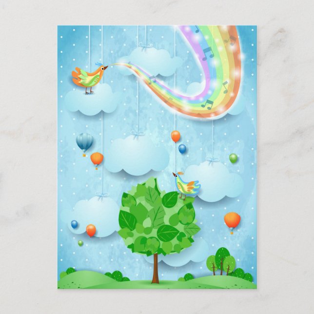 Postal Colores arcoiris y árbol (Anverso)