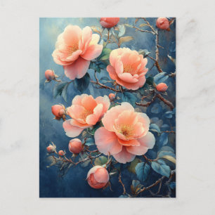 Postal Colores de agua de flores de peones rosados vibran