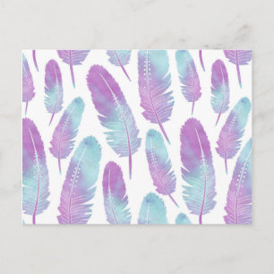 Postal Colores de agua de la pluma Boho morado y azul