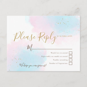 Postal Colores de agua rosados y azules Wedding RSVP