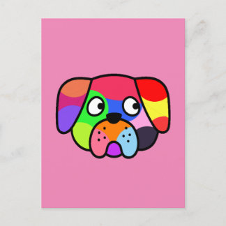 Postal Colores de arcoiris Mascota Curioso Perro colorido
