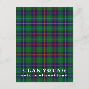 Postal Colores de Escocia Clan Young Tartán