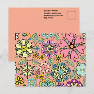 Postal Colores de flores retro de la temporada de primave
