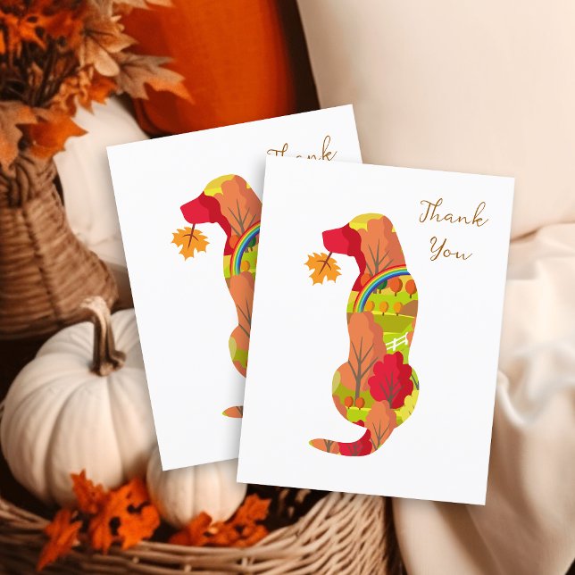 Postal Colores de otoño Labrador Silhouette Gracias (Autumn Colors Labrador Silhouette Thank You Postcard for Labrador Owners.  Labrador Outline Design.)