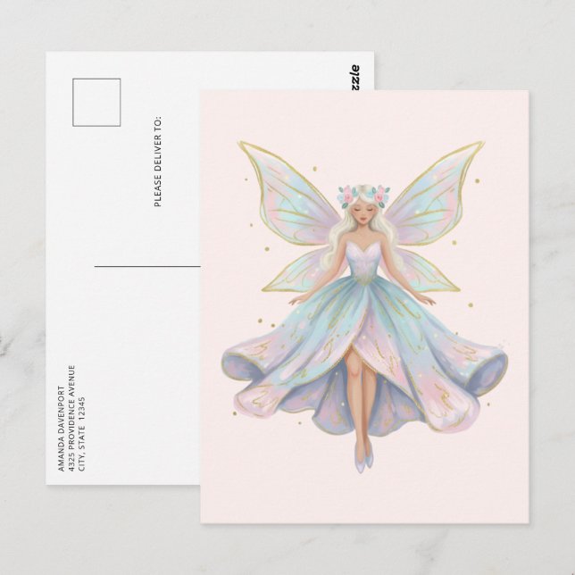 Postal Colores pastel de hada ángel mágico (Anverso / Reverso)