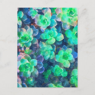 Postal Colores verdes botánicos Colores de agua suculento
