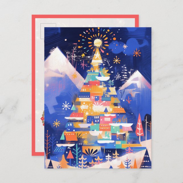 Postal Colorful Abstract Christmas Tree (Anverso / Reverso)