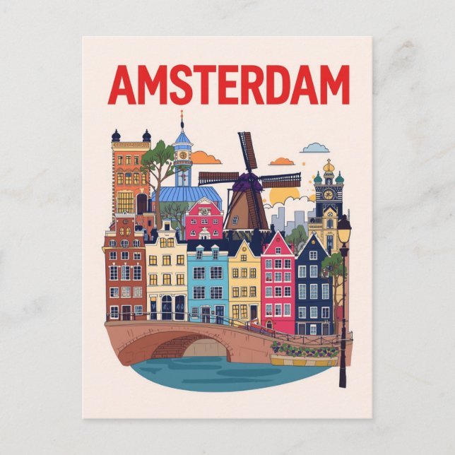 Postal Colorful Amsterdam Cityscape (Anverso)