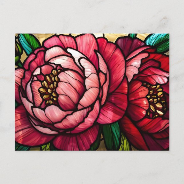 Postal Colorful Blooming Peony Flowers  (Anverso)