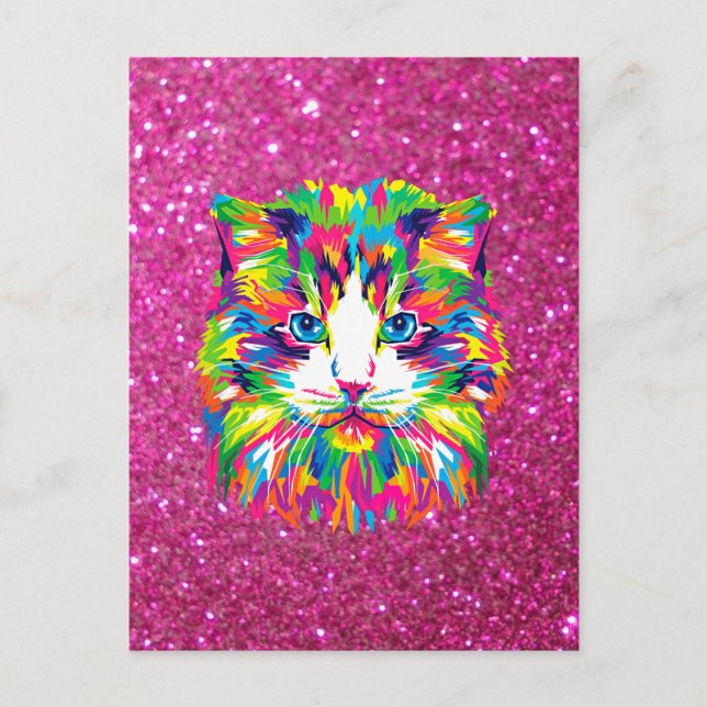 Postal Colorful cat on sparkling background (Anverso)