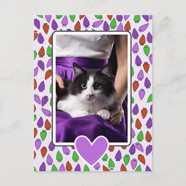 Postal Colorful Christmas Lights Cat  (Anverso)