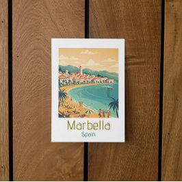 Postal Colorful Classic Marbella Spain Travel Elegant Art