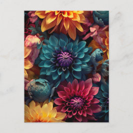 Postal colorful dahlia flowers in dark colors
