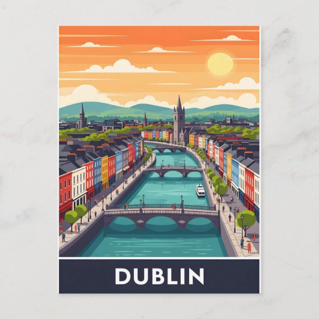 Postal Colorful Dublin Cityscape – River Liffey & Bridges (Anverso)