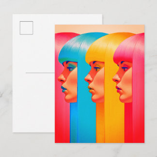 Postal Colorful Faces Vibrant Multicolor Side Profiles
