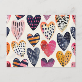 Postal Colorful Hearts Love Handmade Pattern
