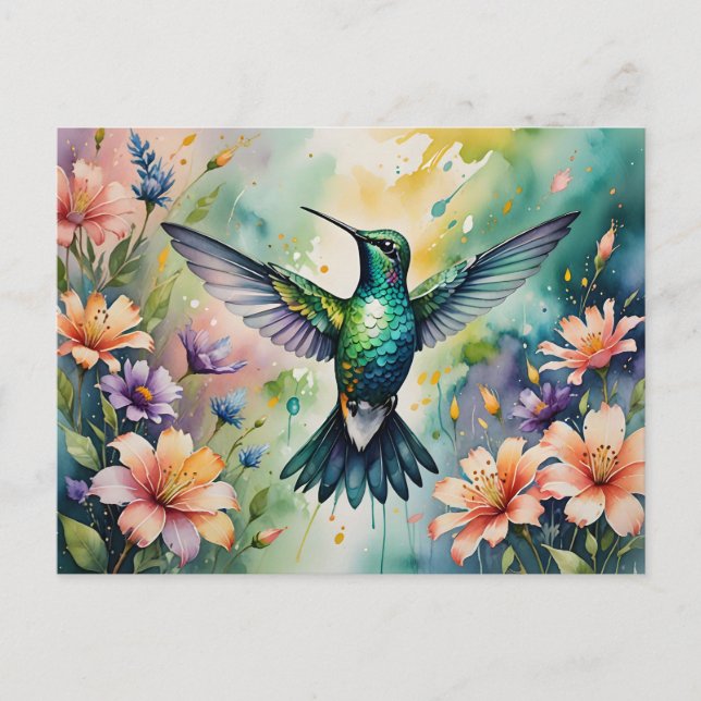 Postal colorful hummingbird postcard (Anverso)