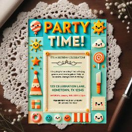 Postal Colorful Kids Birthday Party Invitation