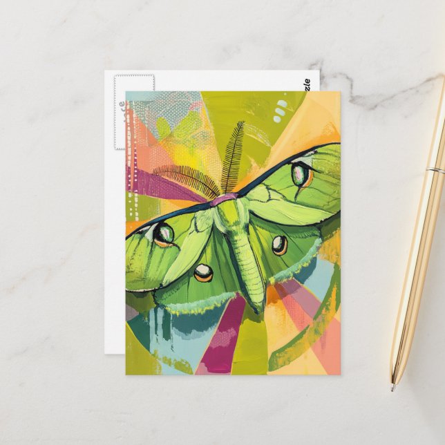 Postal Colorful Luna Moth Painting (Anverso/Reverso In Situ)