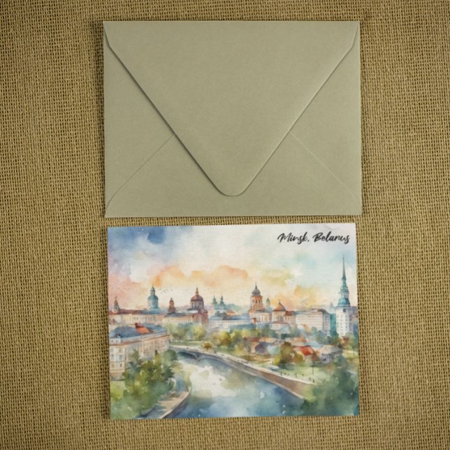 Postal Colorful Minsk Belarus Watercolor Painting City  (Colorful Minsk Belarus Watercolor Painting City Postcard)