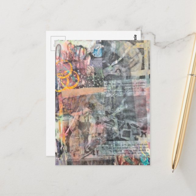 Postal Colorful Mixed Media Retro Woodworking Collage (Anverso/Reverso In Situ)
