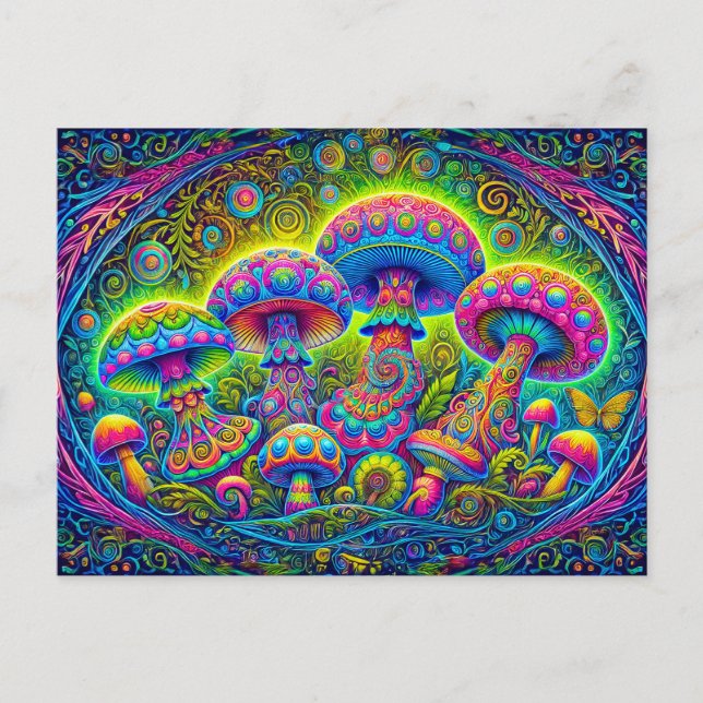 Postal Colorful Mushroom World Psychedelic Fantasy Art (Anverso)