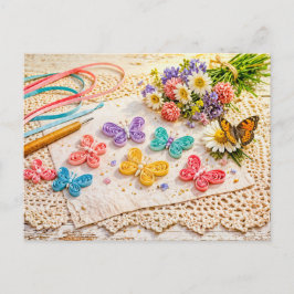 Postal Colorful Paper Quilling Butterflies with Spring Cr