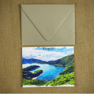 Postal Colorida acuarela de las islas del Atlántico