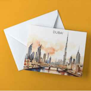 Postal Colorida acuarela de los Emiratos Árabes Unidos en