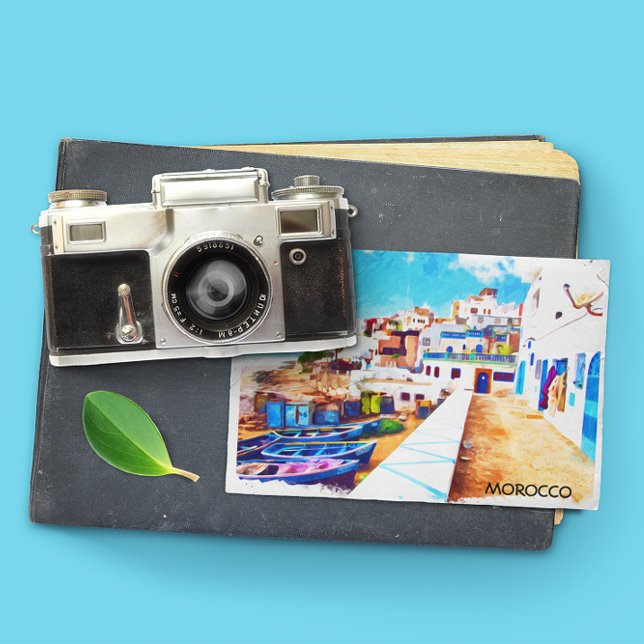 Postal Colorida acuarela de viajes de Marruecos (morocco vintage travel postcard)