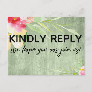 Postal Colorida acuarela Rustic Green Wood Floral RSVP