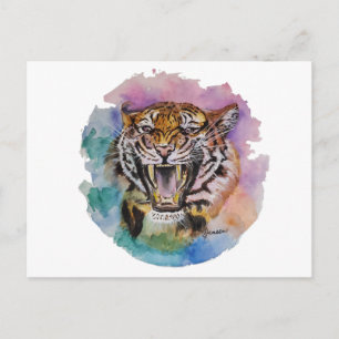 Postal Colorida acuarela Tiger Post Card