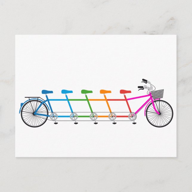 Postal colorida bicicleta tándem, bicicleta de equipo