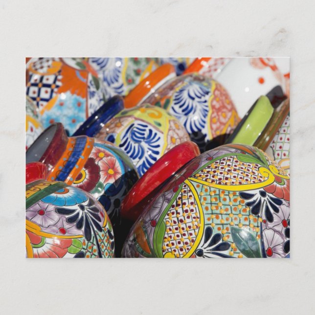 Postal Colorida cerámica tradicional mexicana pintada a m (Anverso)