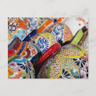 Postal Colorida cerámica tradicional mexicana pintada a m
