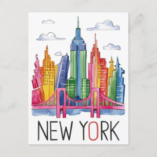 Postal colorida ciudad de nueva york