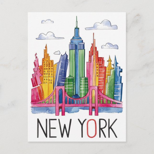 Postal colorida ciudad de nueva york (Anverso)