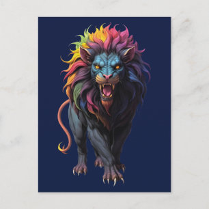 Postal Colorida fantasía arte un león